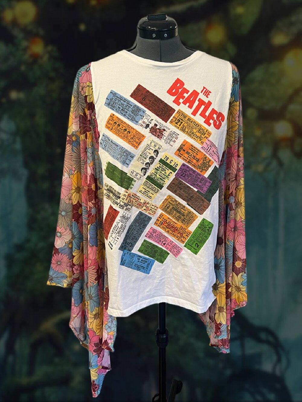 The Beatles Upcycled Kimono Sleeve Tunic | One of a Kind Floral Festival Top